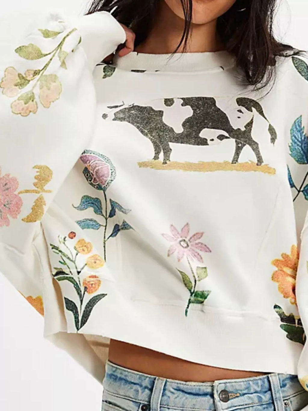 Printed Round Neck Dropped Shoulder Sweatshirt in - photo