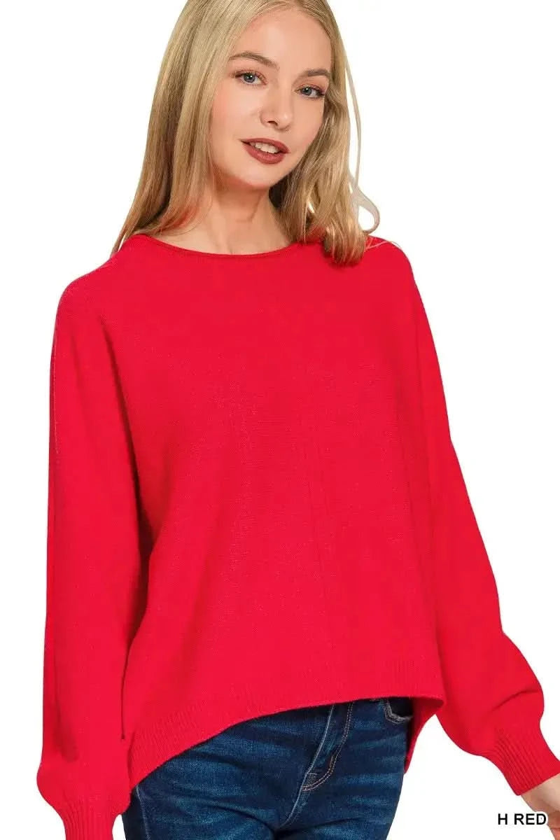 Zenana Viscose Front Seam Round-Neck Sweater in H RED - photo