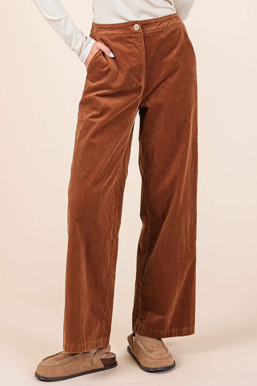 Mittoshop Corduroy Back Elastic Waist Pants - SwagglyLife Home & Fashion