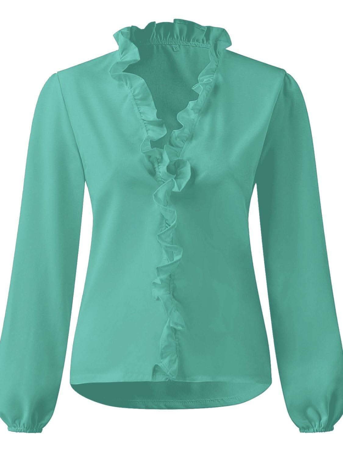 Andrea Full Size Ruffled V-Neck Long Sleeve Blouse - SwagglyLife Home & Fashion Andrea Full Size Ruffled V-Neck Long Sleeve Blouse - SwagglyLife Home & Fashion