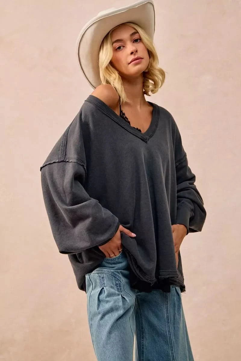 BiBi Mineral Washed French Terry Oversized Sweatshirt in - photo