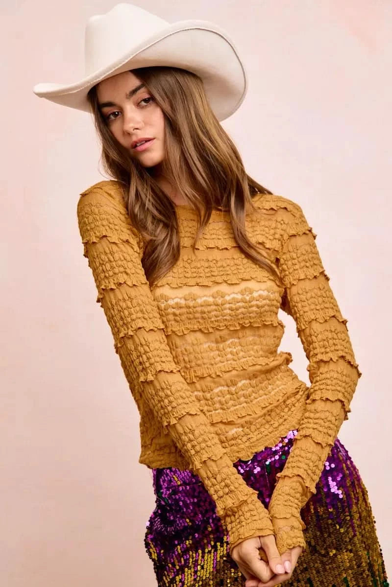 BiBi Ruffles Detail Mardi Gras Color Flower Lace Top in - photo