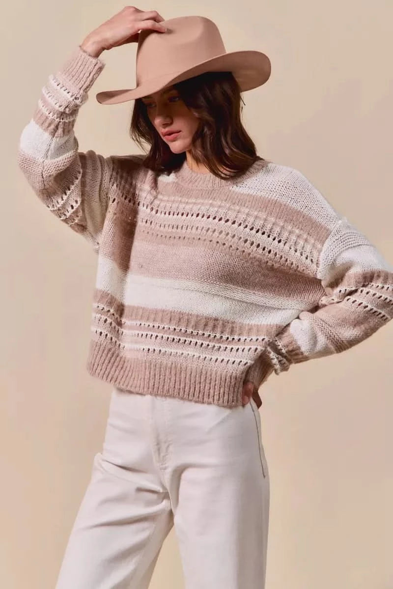 SO ME Variegated Stripe Textured Loose Fit Sweater in - photo