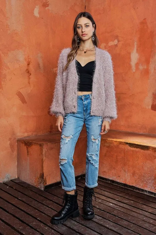 ADORA Fuzzy Sweater Cardigan in - photo