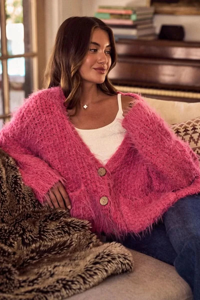 SO ME Soft Touch Hairy Loose Fit Cozy Sweater Cardigan in - photo