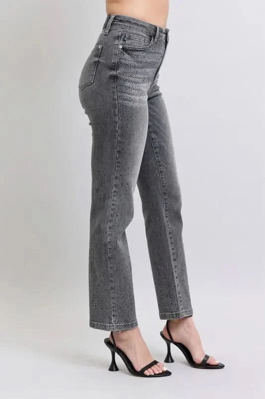 Judy Blue Full Size High Waist Rhinestone Straight Jeans Plus Size in - photo