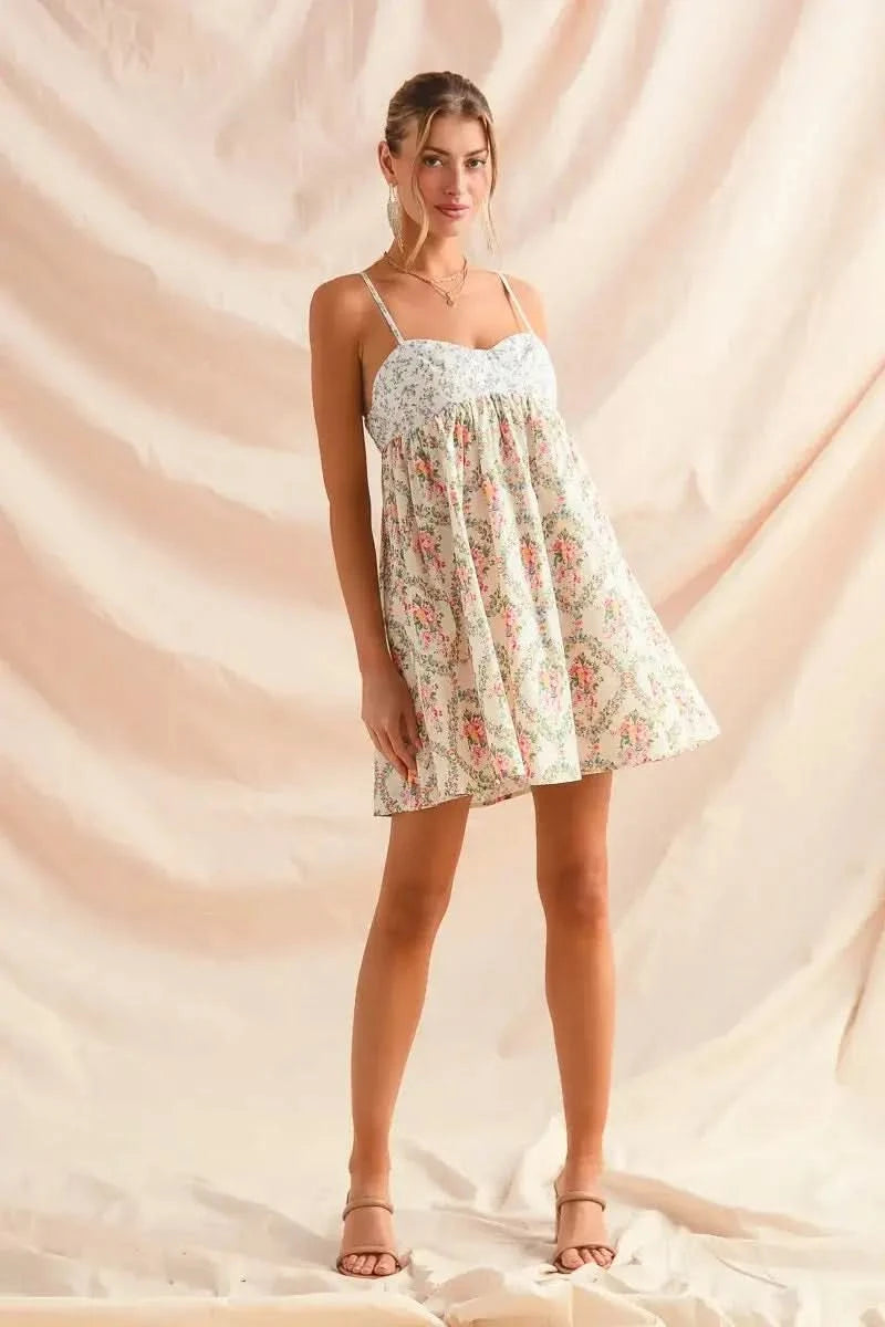 SO ME Mixed Floral Print Sleeveless Mini Dress in - photo