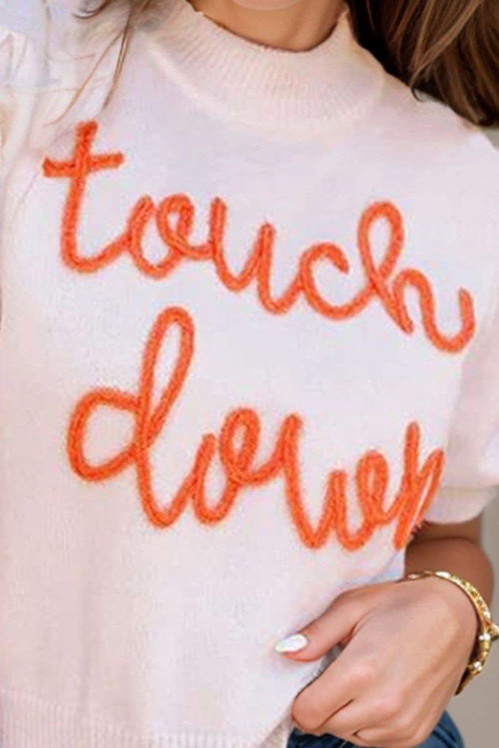 TOUCH DOWN Mock Neck Short Sleeve Knit Top in - tops photo