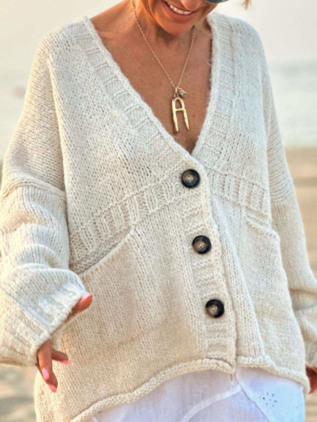 Pocketed V-Neck Button Up Cardigan in - Cardigans photo