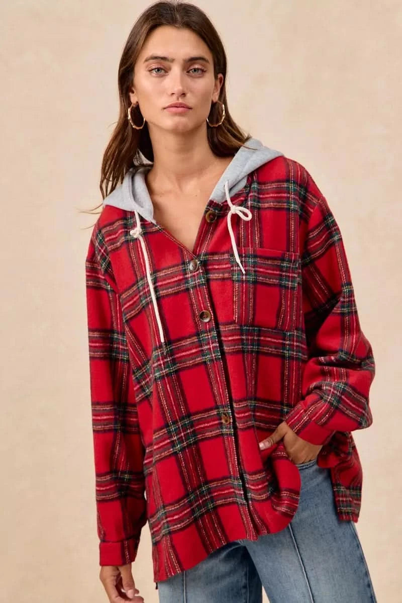 BiBi Brushed Plaid Hooded Jacket in - photo