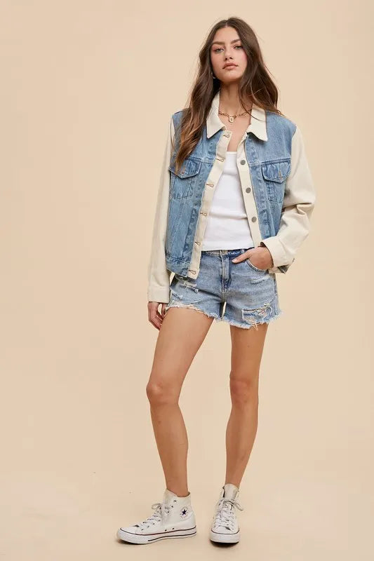 Annie Wear Collared Neck Double Placket Denim Jacket in - photo