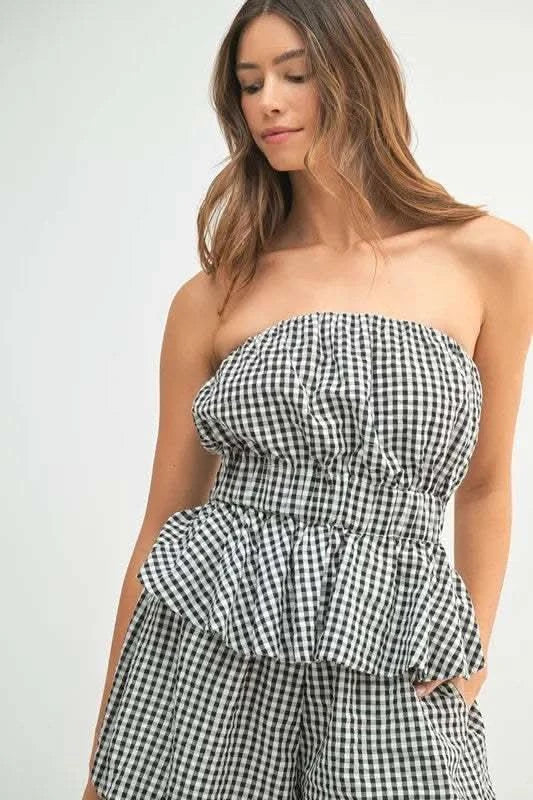 MABLE Gingham Tube Top and Shorts Set in - photo