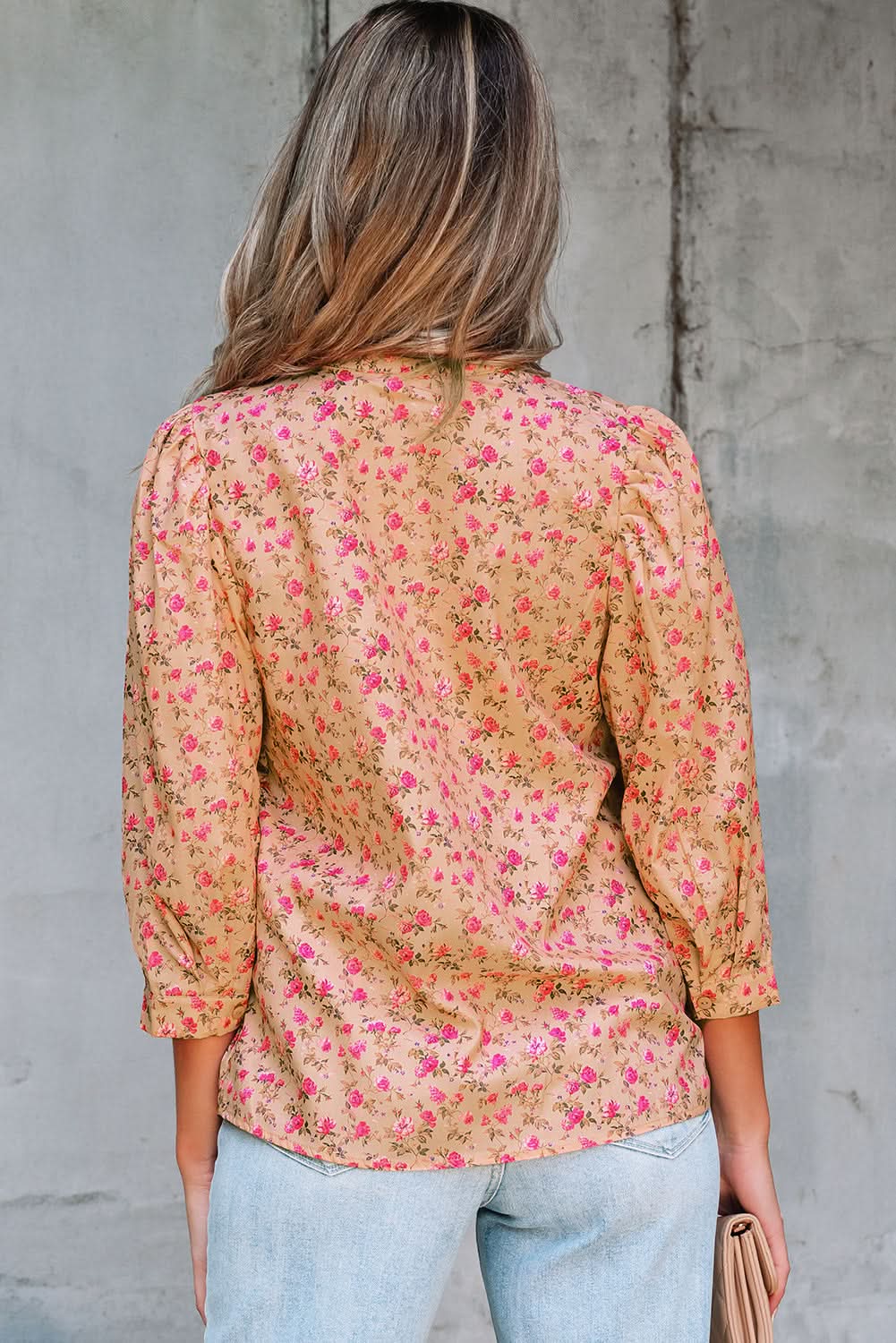 Sadie Floral Bow Pin-tuck Bust Half Puff Sleeve Blouse in - Tops/Blouses & Shirts photo