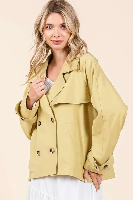 Mittoshop Double Breasted Long Sleeve Trench Coat Jacket in - photo