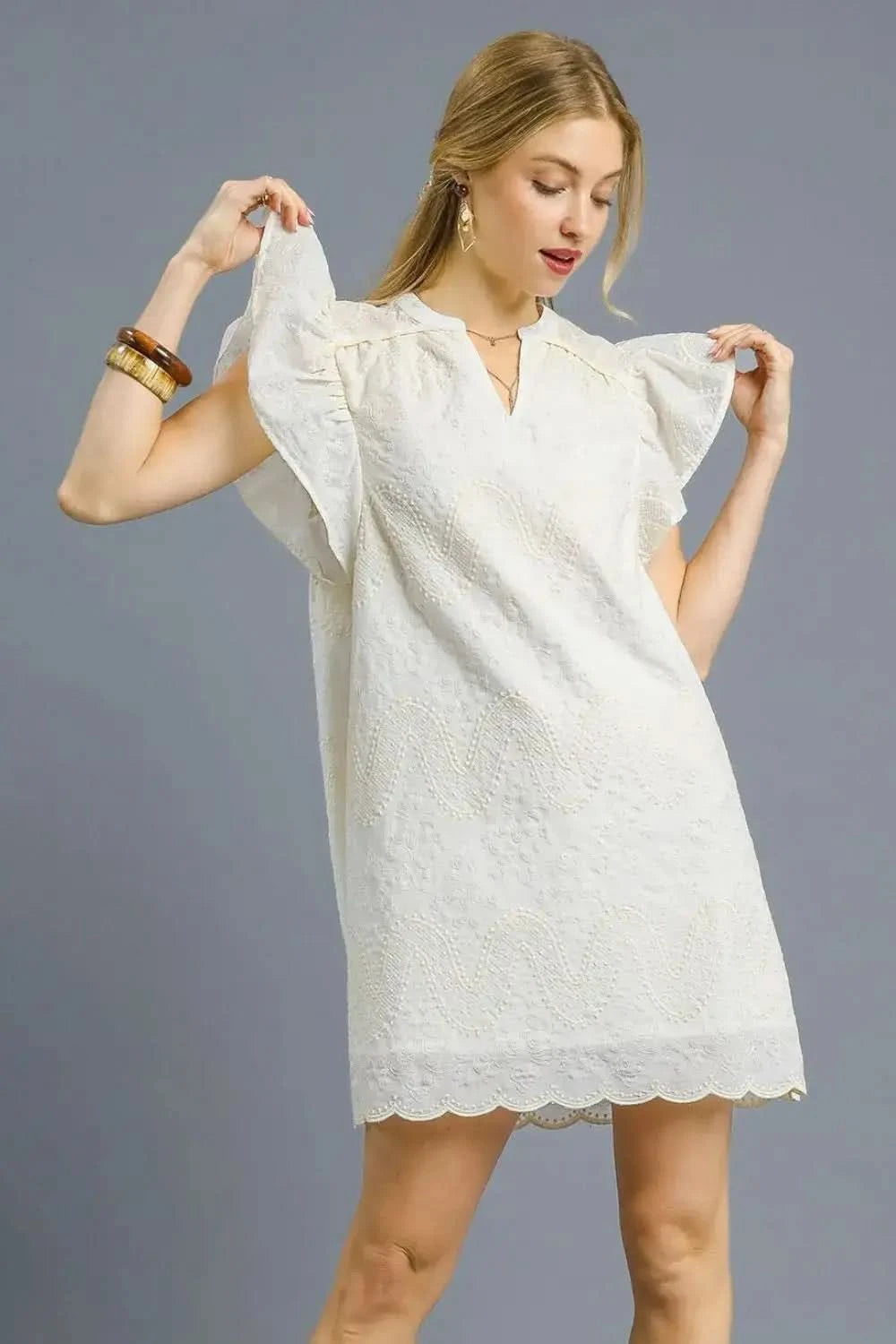 Umgee Scalloped Hem Embroidered Mini Dress in - photo