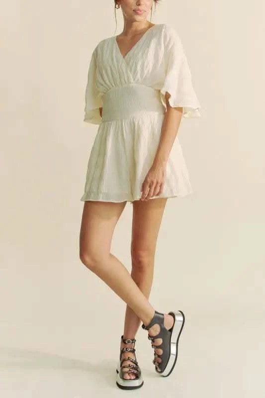 Davi & Dani Batwing Sleeve Waist Belt Romper - SwagglyLife Home & Fashion