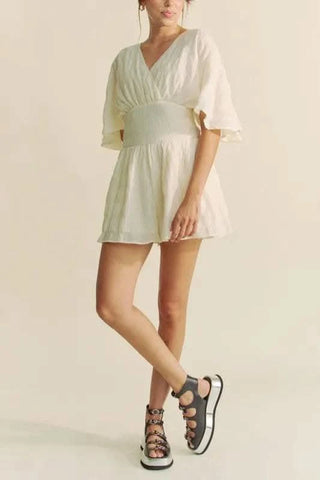 Davi & Dani Batwing Sleeve Waist Belt Romper - SwagglyLife Home & Fashion Davi & Dani Batwing Sleeve Waist Belt Romper - SwagglyLife Home & Fashion