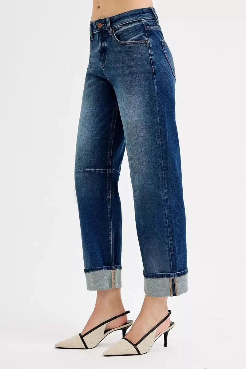 RISEN Slouchy Crop Barrel Cuffed Jeans in - photo