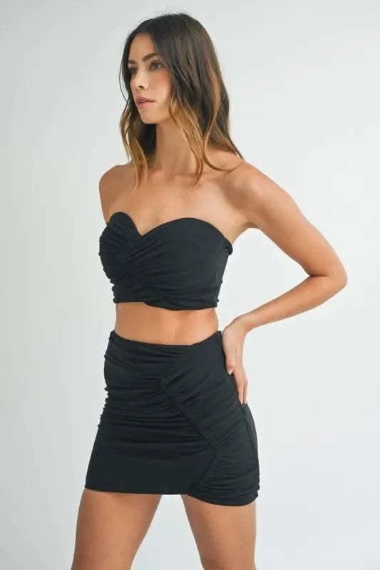 MABLE Ruched Tube Crop Top and Skirt Set in - photo