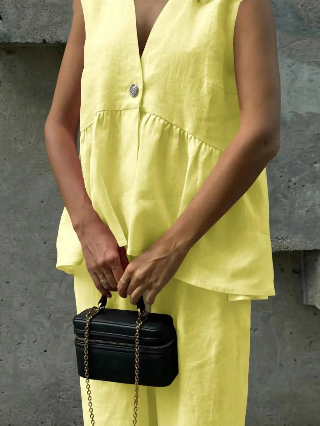 Button Down Peplum Vest and Pants Set in - photo