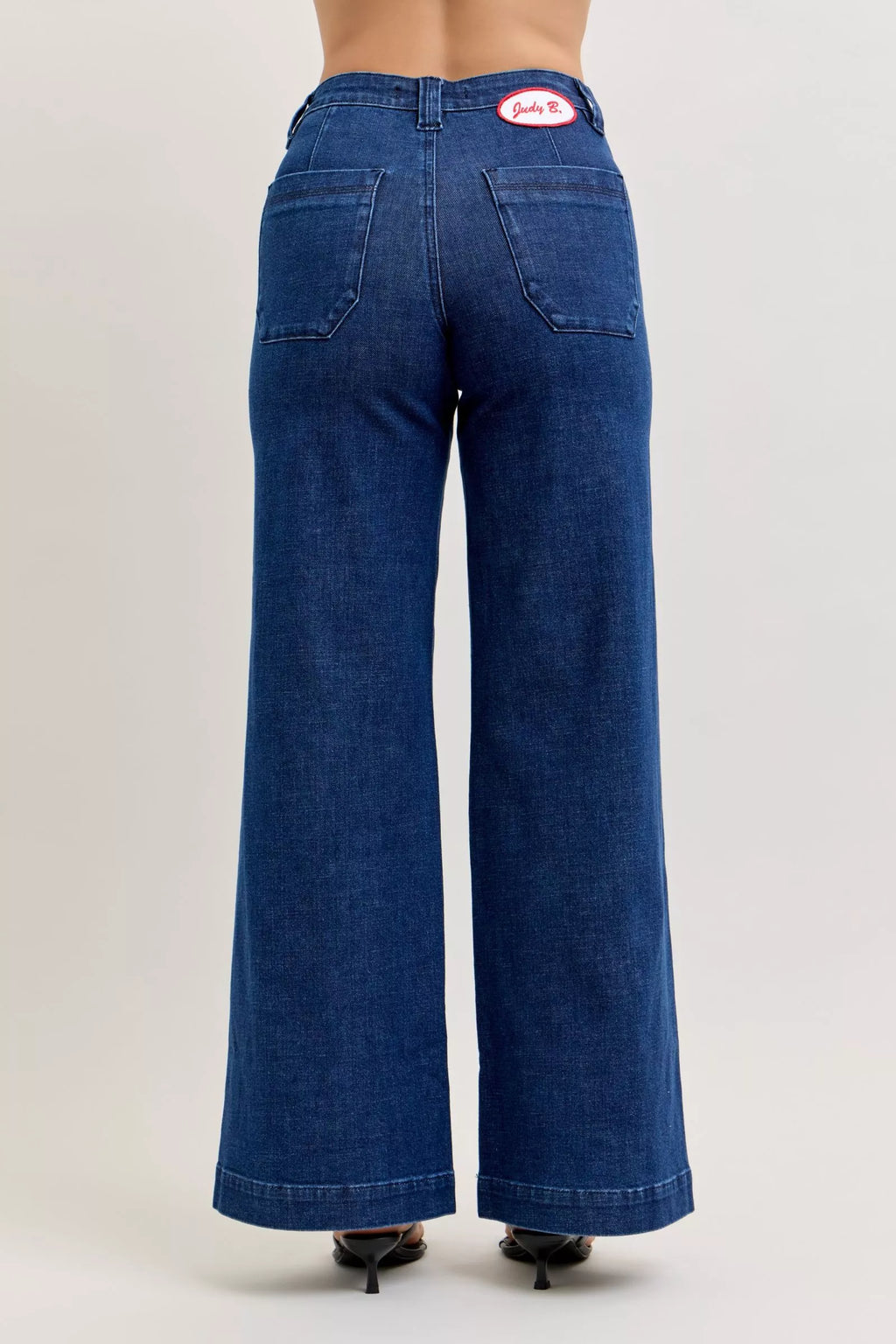 Judy Blue High-Waisted Retro Wide Jeans with Patch Pkts & Twisted Seams in - photo