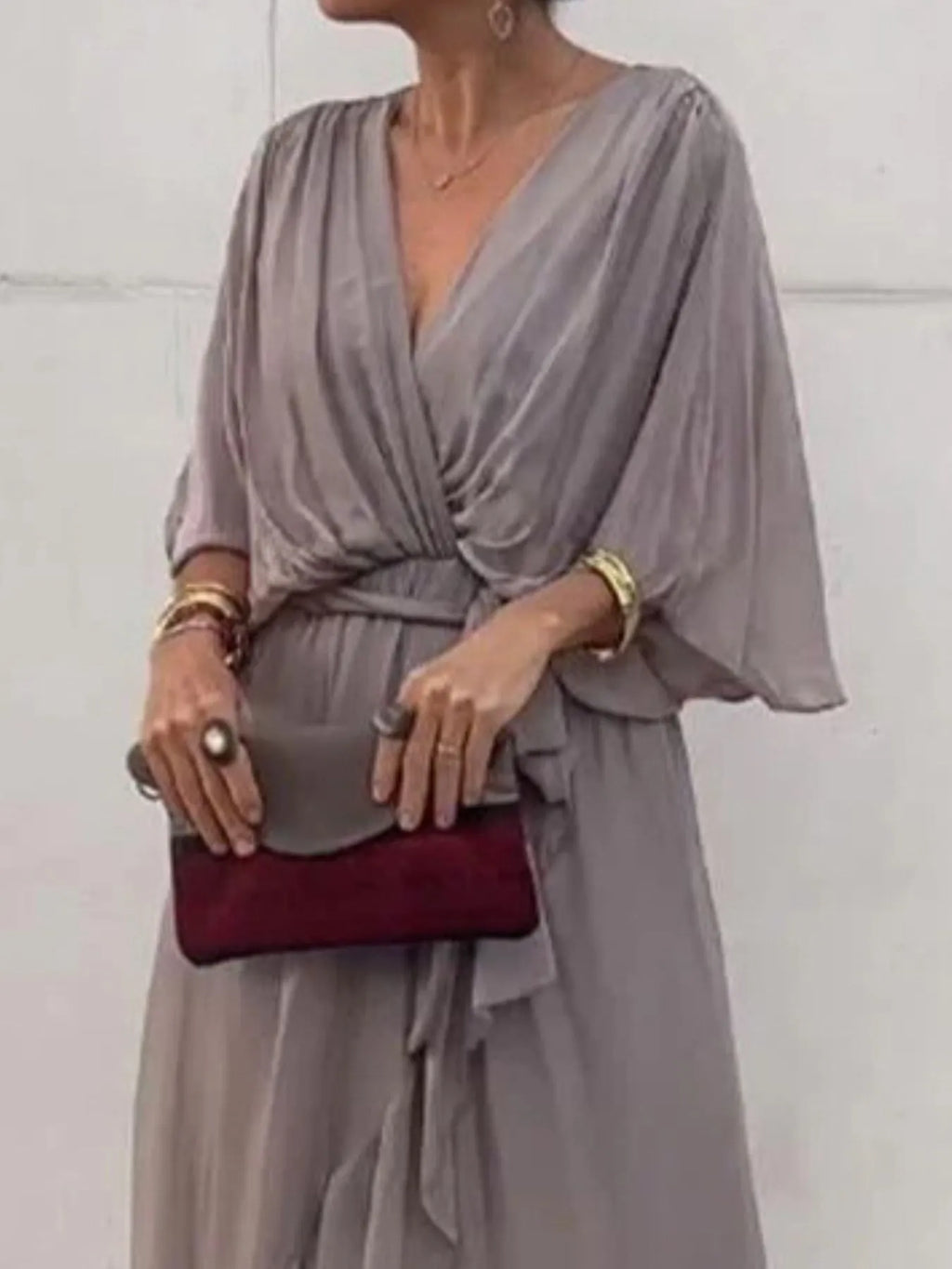 Flowy Tie Front Midi Dress with Flutter Sleeves in - photo