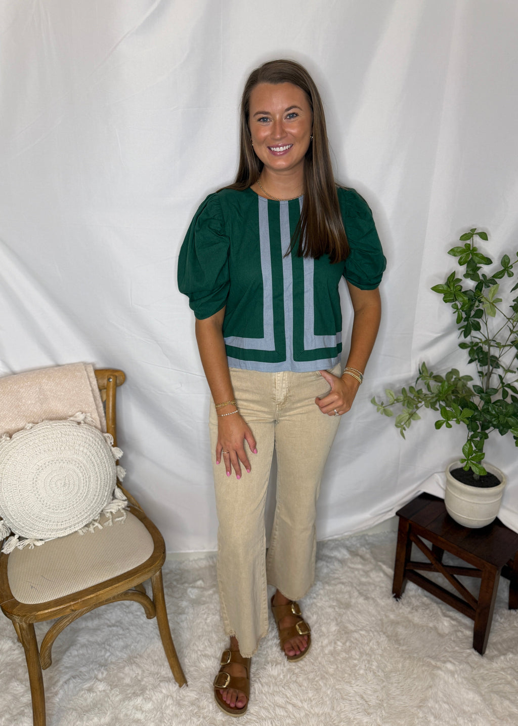 The Puff Sleeve Blouse in Hunter Green Medium - photo