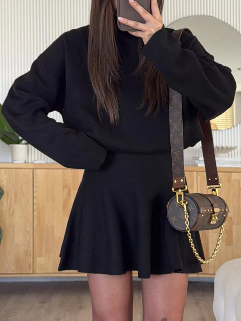 Round Neck Long Sleeve Mini Sweater Dress - SwagglyLife Home & Fashion