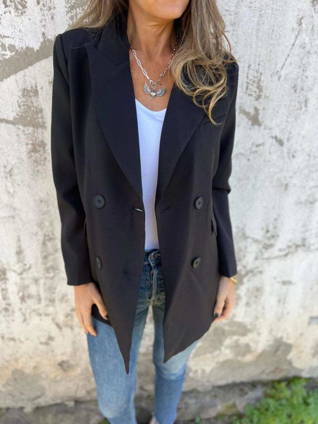 Full Size Collared Neck Long Sleeve Blazer in Black - Coats & Jackets photo