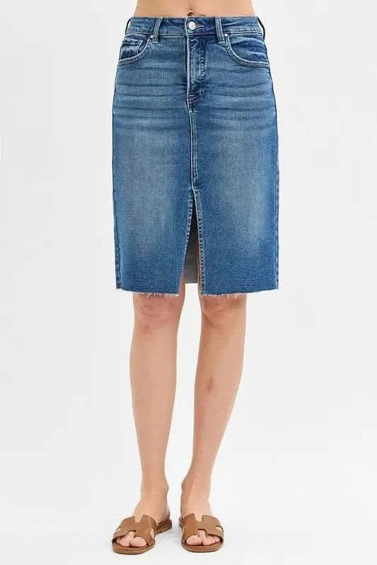 RISEN Full Size High Rise Front Slit Pencil Skirts Plus Size - SwagglyLife Home & Fashion