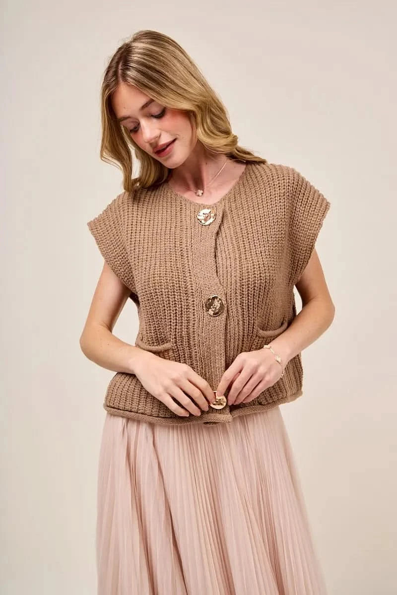 SO ME Big Metal Button Front Sweater Vest in - photo