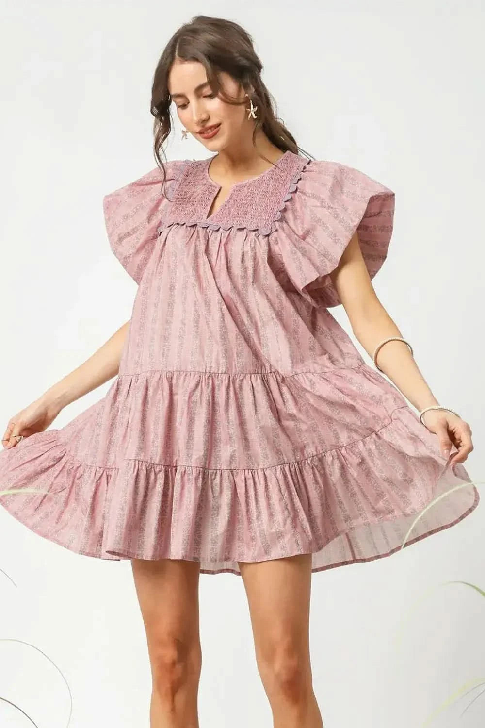 Umgee Floral Ruffled Cap Sleeve Tiered Mini Dress - SwagglyLife Home & Fashion