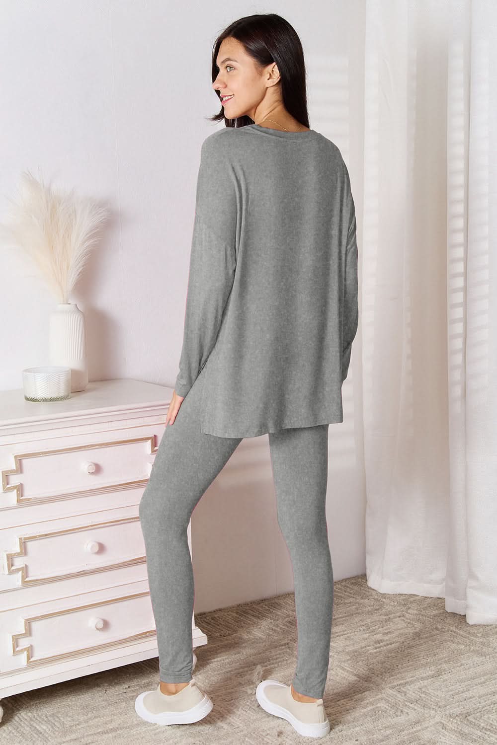 Basic Bae Bamboo Full Size V-Neck Long Sleeve Top and Pants Lounge Set in - Sets photo