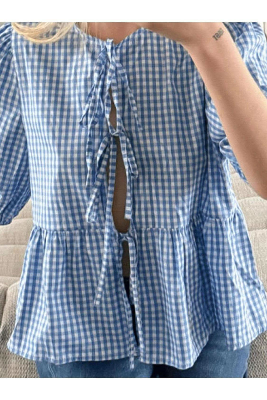 Susan Tied Round Neck Long Sleeve Blouse - SwagglyLife Home & Fashion