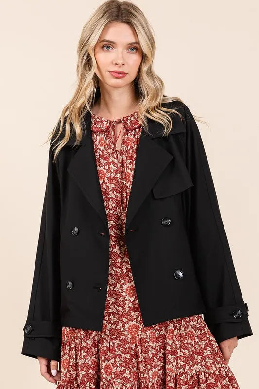 Mittoshop Double Breasted Long Sleeve Trench Coat Jacket in - photo