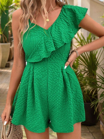 Smocked Back Asymmetrical Ruffled Romper - SwagglyLife Home & Fashion Smocked Back Asymmetrical Ruffled Romper - SwagglyLife Home & Fashion