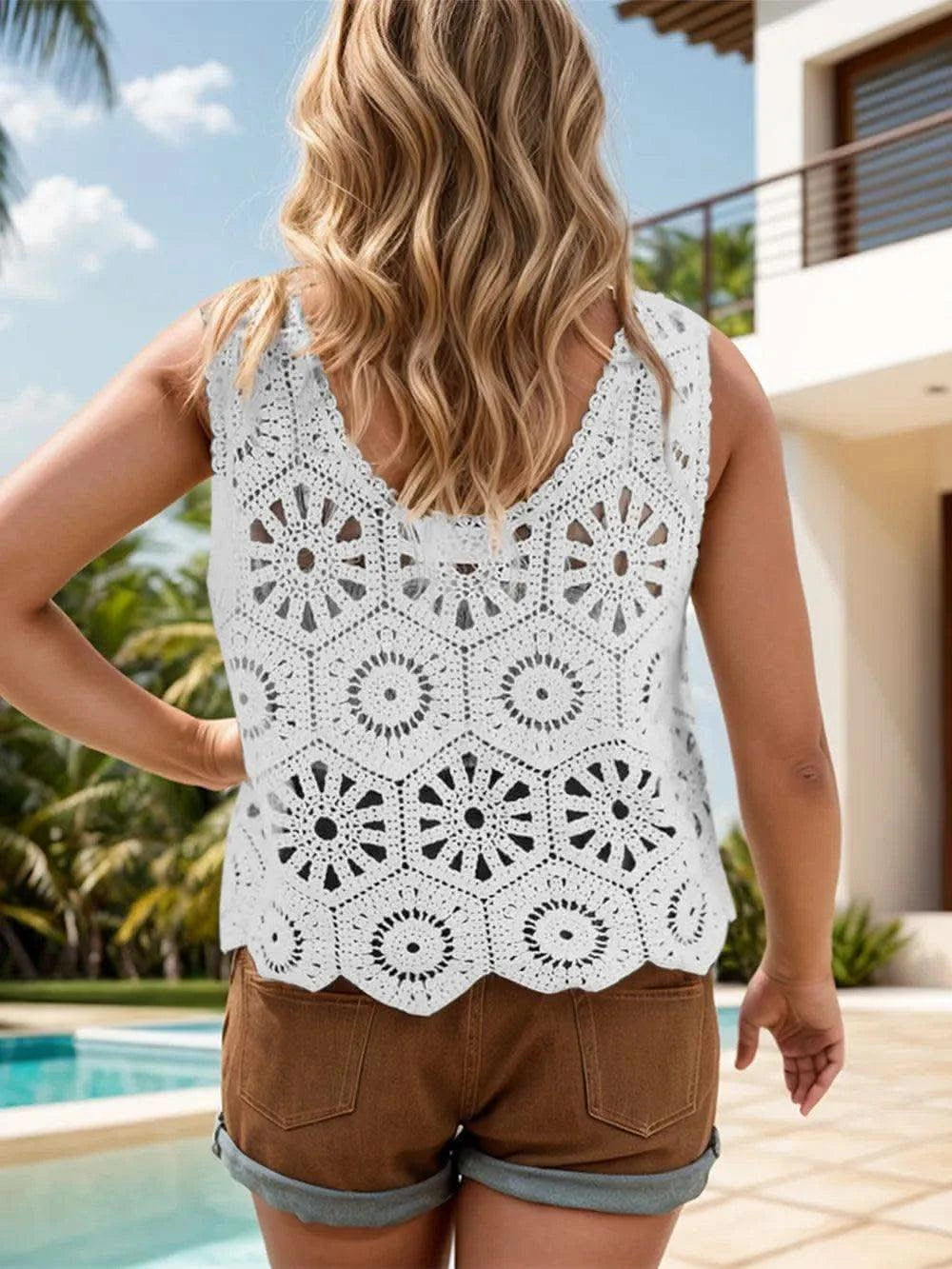 Karla Openwork Round Neck Knit Vest - SwagglyLife Home & Fashion