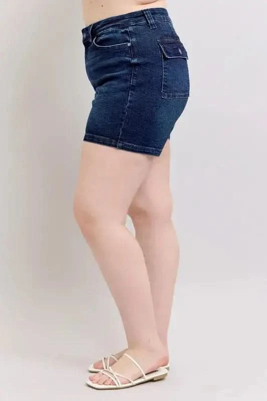 Judy Blue Plus Size High Waist Back Flap Pocket Denim Shorts - SwagglyLife Home & Fashion