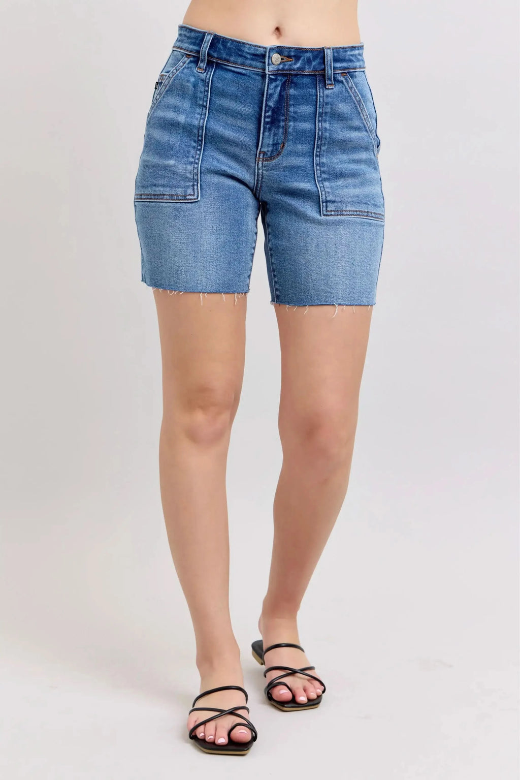 Judy Blue Full Size Mid Rise Bermudas Denim Shorts W/ Back Flap Pockets Plus Size in - photo