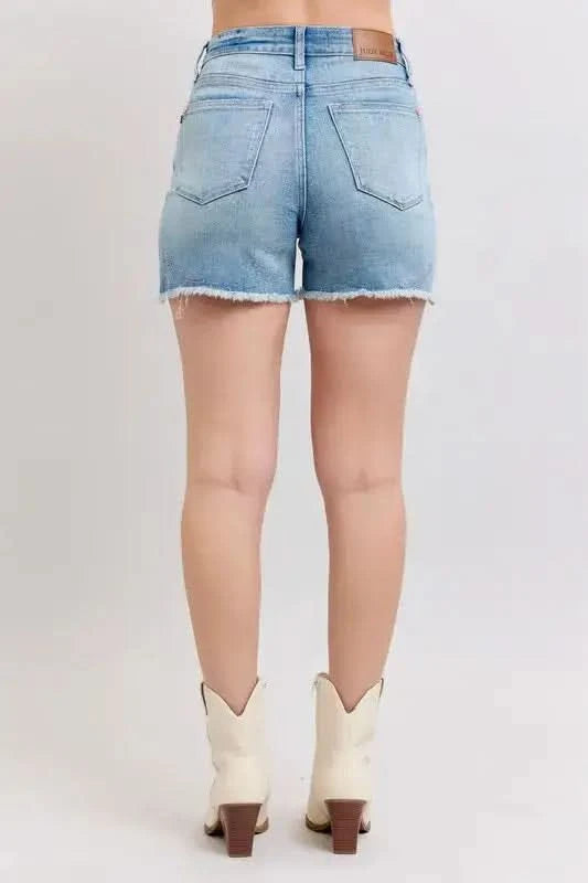 Judy Blue Full Size High Waist Western Embroidery Detail Cut Off Denim Shorts Plus Size in - photo