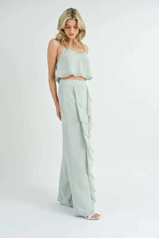 MABLE Crop Cami and Ruffled Wide Leg Pants Set in - photo