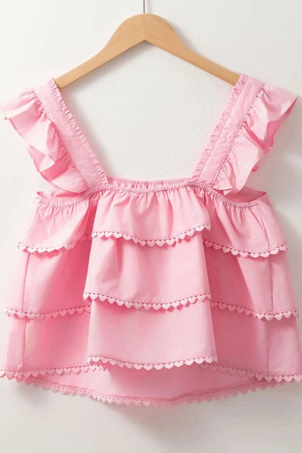 Tiered Heart Trim Square Neck Top in - photo