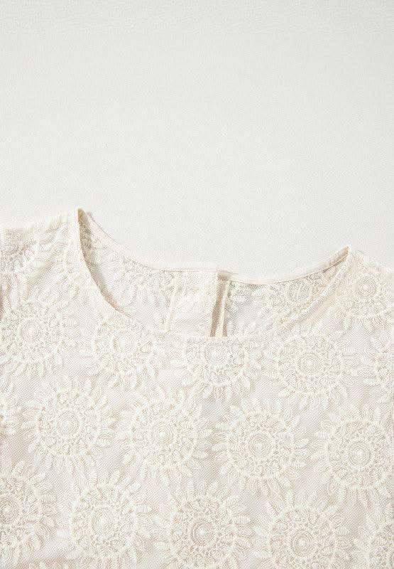 Flower Jacquard Flounce Sleeve Blouse - SwagglyLife Home & Fashion