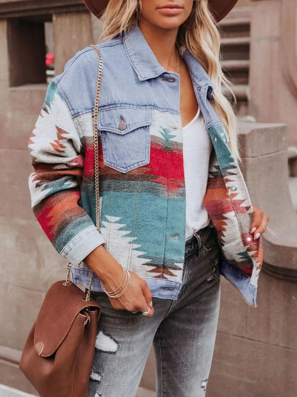 Geometric Button Up Long Sleeve Jacket in - photo