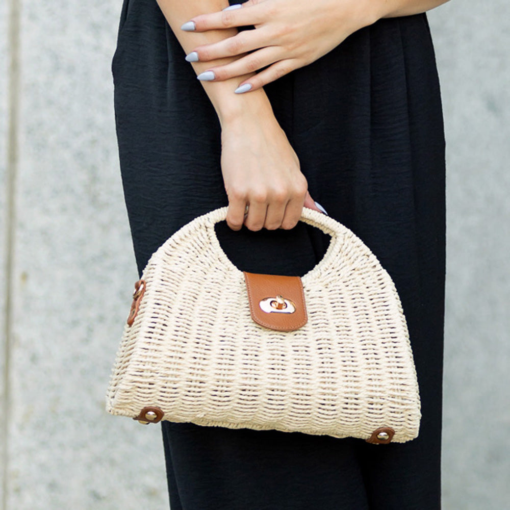 Stella Woven Straw Top Handle Crossbody Bag in - photo