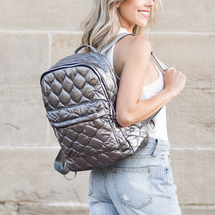 Jade Metallic Puffer Backpack in - Backpack photo
