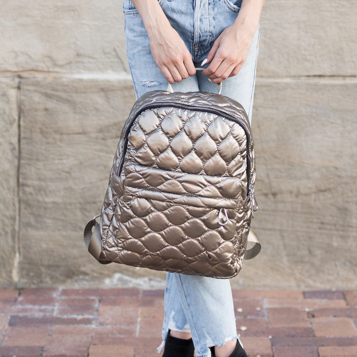 Jade Metallic Puffer Backpack in - Backpack photo