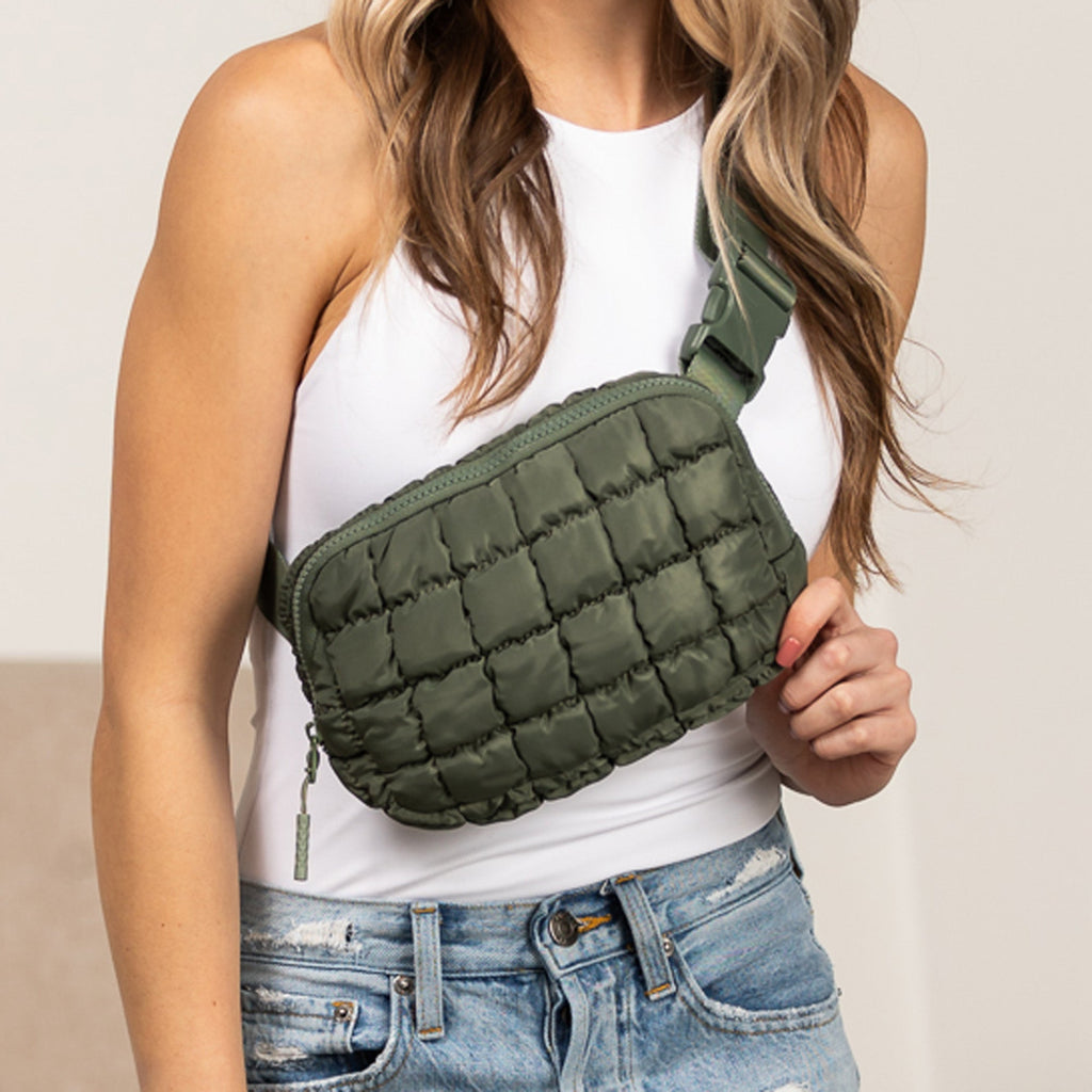 Evyn Quilted Puffer Sling Crossbody Belt Bum Fanny Waist Bag in - photo