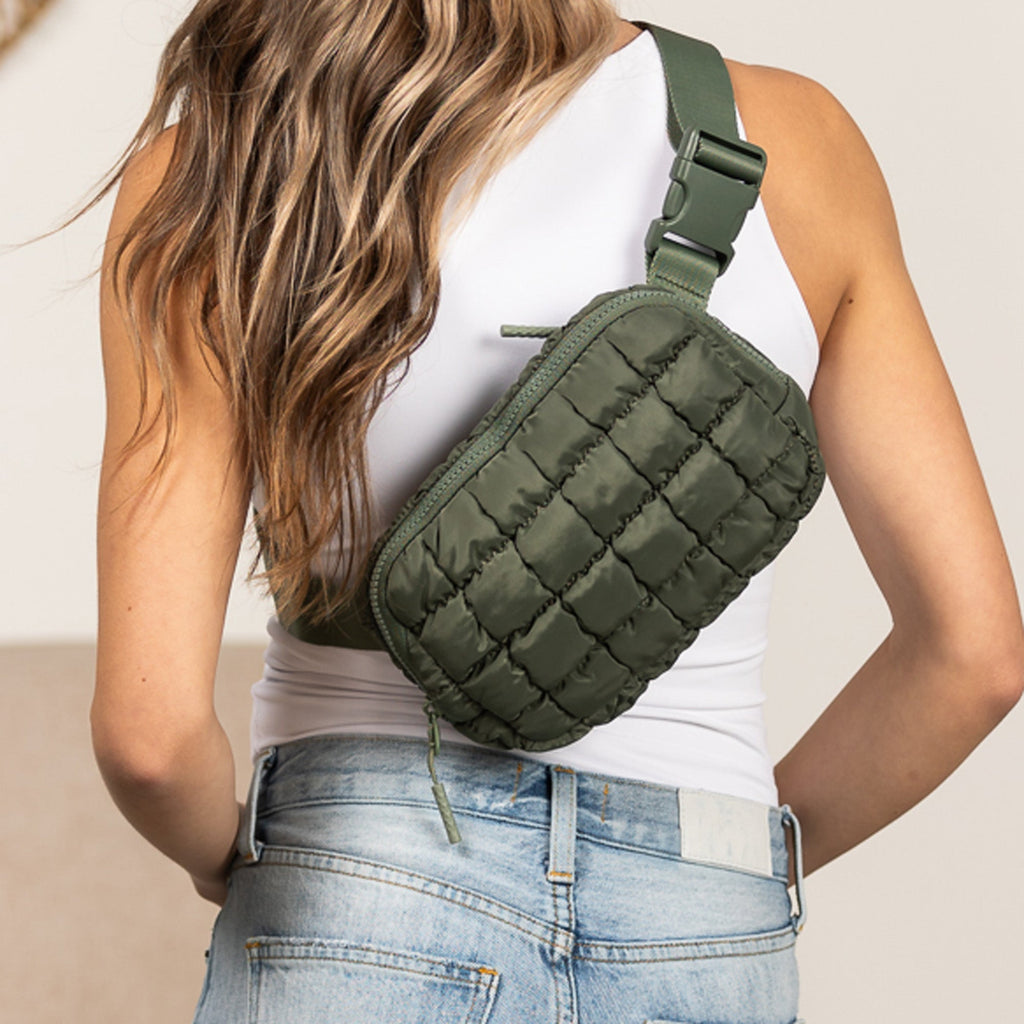 Evyn Quilted Puffer Sling Crossbody Belt Bum Fanny Waist Bag in - photo