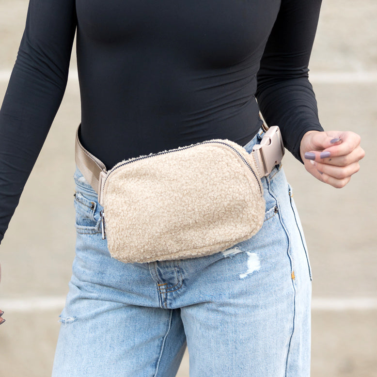 Lola Boucle Sherpa Sling Crossbody Belt Bum Fanny Waist Bag in - photo